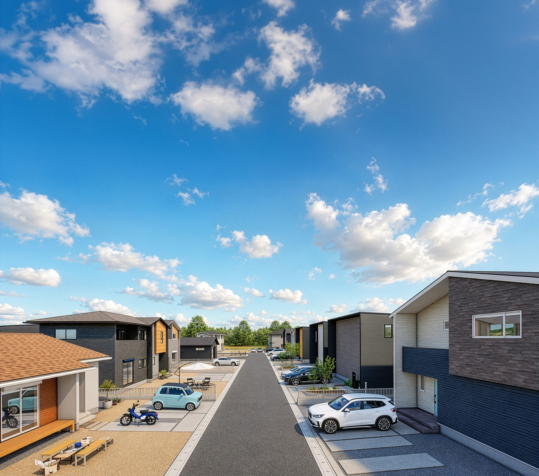 青空の下に広がる分譲住宅の街並み